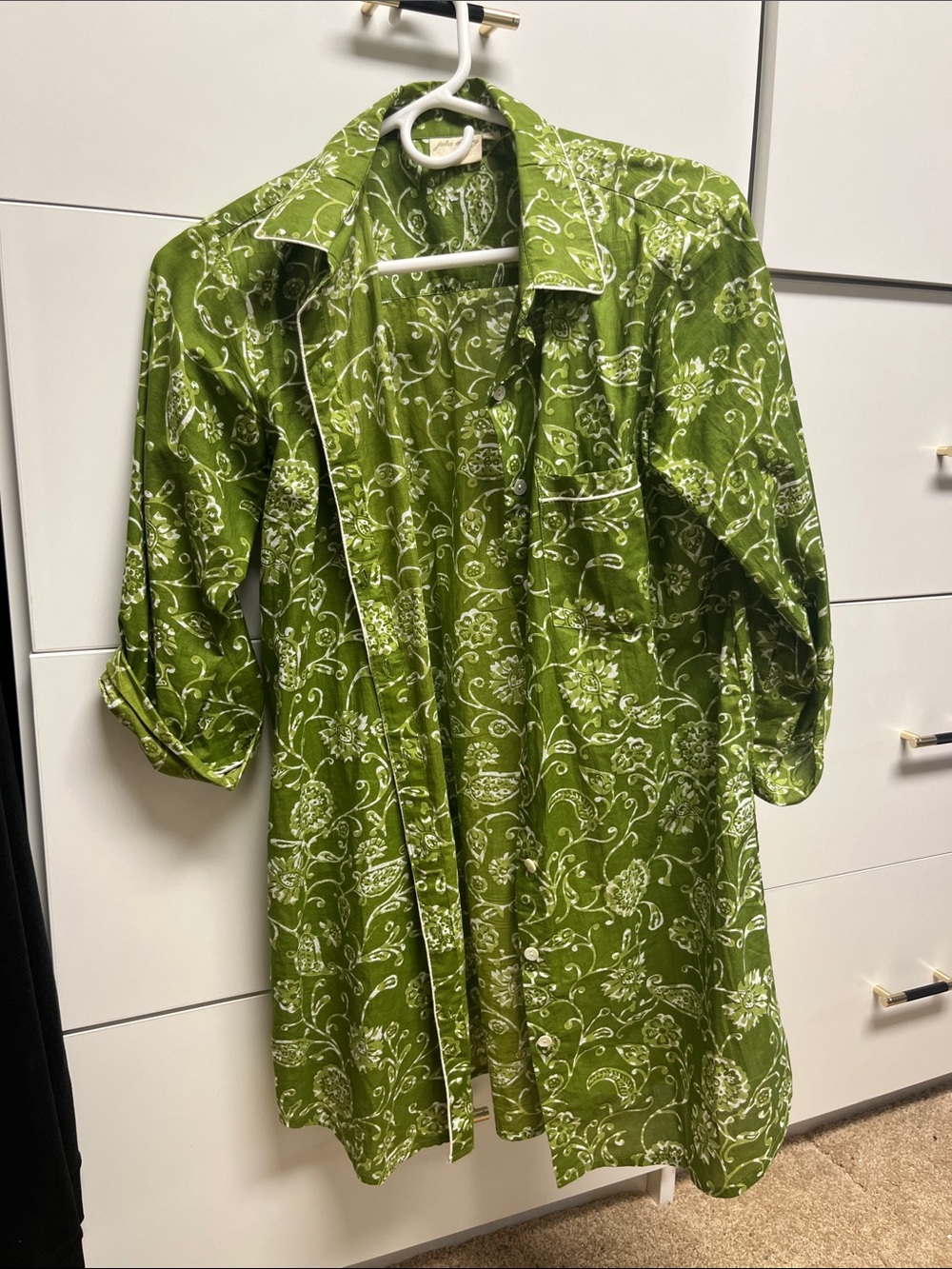 Olive Green Floral Women's Swim Coverup Shirt